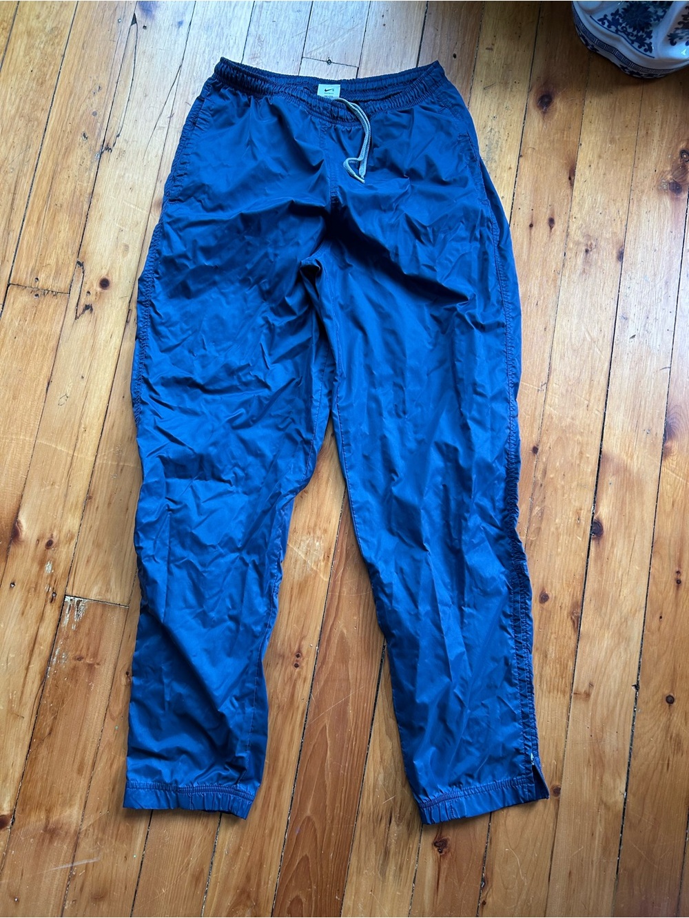 Nike Vintage 90s Navy Blue Nylon Windbreaker Track Pants zipper ankle medium men